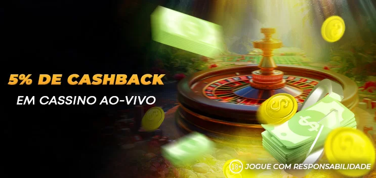 Banner do cashback semanal de 5% no Cassino Ao Vivo