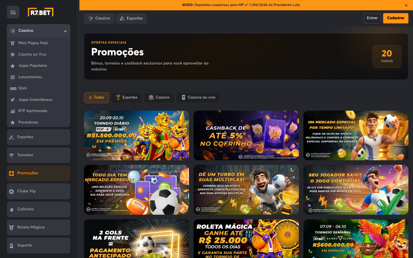 Lista de promoções da R7.BET em 30/09/2026